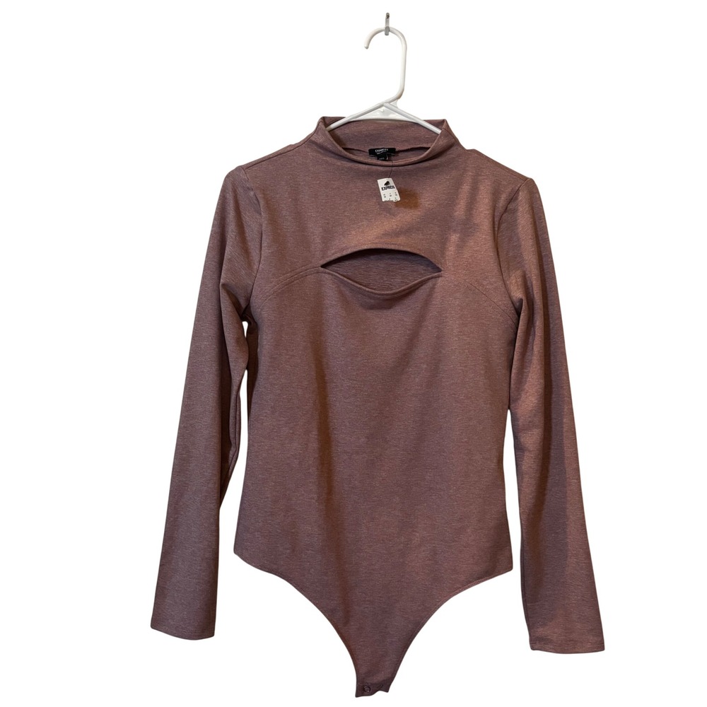 Express Women's Bodysuit Medium NWT Long Sleeve Body Contour Mock Neck Cutout